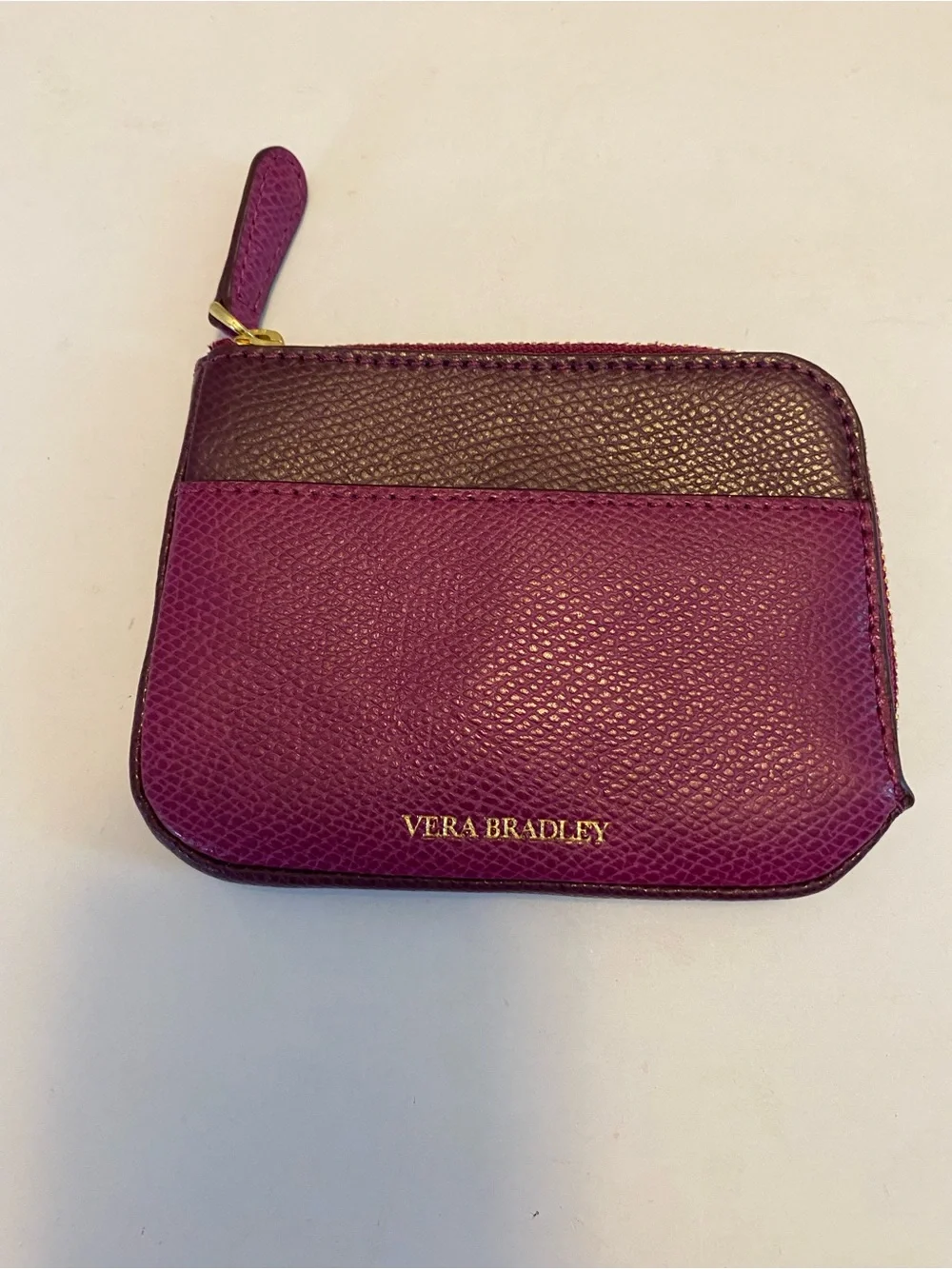 Vera Bradley Zip Card Pouch Leather Fuchsia Purple/ Plum Small Wallet NWT